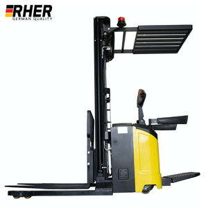 2000 Kgs / 5.5 Metros. Apilador RHER Full Eléctrico Hombre a Bordo Base Ancha. Seguridad Europea con Baliza